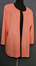 Exclusively Misook Sz L Coral Orange Black Acrylic Blend Long Sleeve Open Jacket - £55.27 GBP