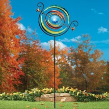 Solar Lighted 3-Way Ring Metal Wind Spinner Stake Garden Yard Home Art D... - $26.53