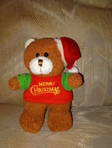 Merry Christmas Teddy Bear Plush 6&quot; Shirt Santa Hat Xmas Stuffed Animal Toy... - £10.27 GBP