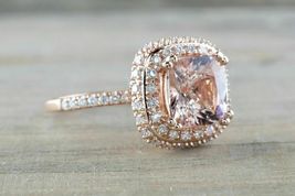 2ct Cushion Cut Peach Morganite Double Halo Engagement Ring 18k Rose Gold Finish - £74.11 GBP