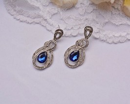 2.00CT Pear Cut Simulated Sapphire Drop &amp; Drop Earring 14K White Gold Plated 925 - £96.21 GBP