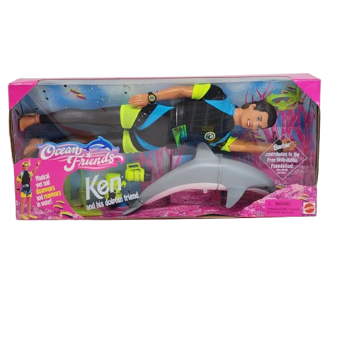 VINTAGE 1996 MATTEL OCEAN FRIENDS KEN DOLPHIN BARBIE DOLL # 15430 ORIGIN... - $52.25
