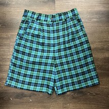 Vtg Brittany Nicole High Waist Green Plaid Shorts With Belt Loops Size M... - £22.05 GBP