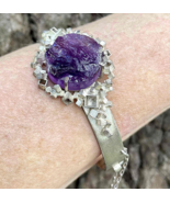 Chunky Natural Untreated Amethyst Sterling Silver Bangle Modernist Silve... - $30,951.20 MXN