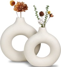 White Ceramic Vase, Modern Vase For Minimalist Decor, Hollow Round Matte, 2Pcs - £31.63 GBP