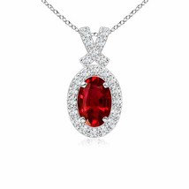 ANGARA Vintage Style Ruby Pendant with Diamond Halo in 14K Solid Gold | 18&quot;Chain - £1,293.61 GBP