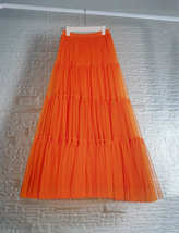 A-line Orange Tiered Tulle Skirt Floor Length Plus Size Wedding Guest Tutu Skirt image 6