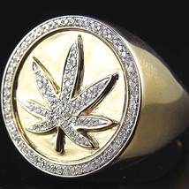 0.50 Ctw Brilliant Moissanite 14K Yellow Gold Plated 3D Weed Leaf Emblem Ring - £102.08 GBP