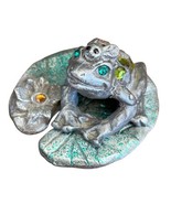 Sunglo Pewter 1992 Figurine Rhinestone Encrusted Frog on Lillypad - £21.57 GBP