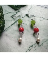 Holiday Dangle Earrings Vintage Earrings Womens Red Green Jewelry Costume - £10.98 GBP