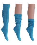 Turquoise Blue Slouch Socks for Women 1 to 6 Pairs Cotton Retro Style Fi... - $11.66 CAD+
