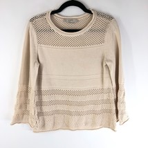 Ann Taylor LOFT Womens Sweater Open Knit Bell Sleeve Cotton Ivory Size S - £7.69 GBP