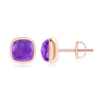 ANGARA 1 Ct AAA-Grade Cushion Amethyst Solitaire Stud Earrings in 14K Solid Gold - £263.85 GBP