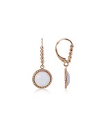 14K Solid Yellow Gold Round Bezel White Opal Lever Back Dangle Earrings - £309.08 GBP