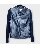 LOFT black soft leather &amp; knit sleeve button jacket size medium fall winter - $1,027.62 MXN