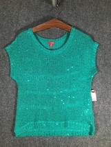 Bongo Teal Juniors 1X Cap Sleeve Sweater Top Women/Girls Tight Knit Stretch Cute - £9.55 GBP