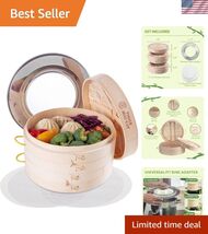 Bamboo Steamer 10 Inch 2 Tier Wooden Basket With Handle, Ring Adapter, R... - $63.17