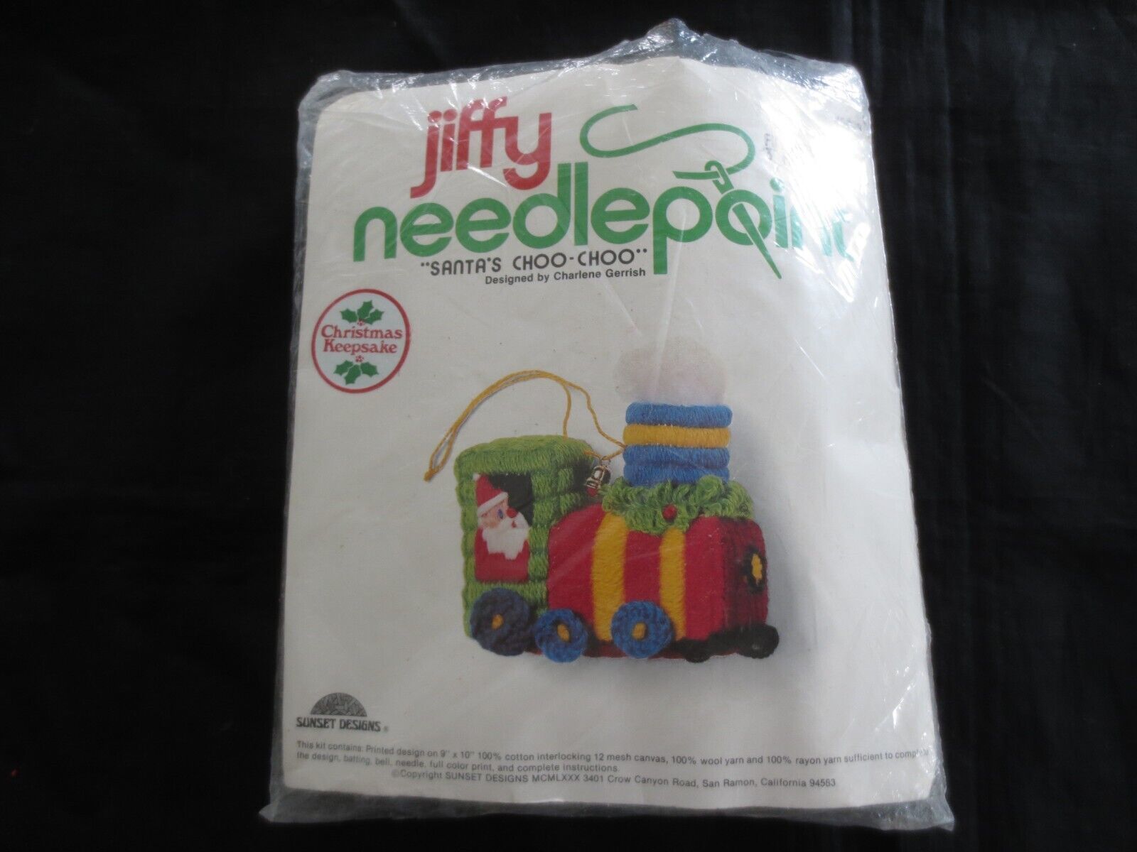 1980 SUNSET DESIGNS Jiffy 3" SANTA'S CHOO-CHOO NEEDLEPOINT Sealed KIT #5039 - £9.42 GBP