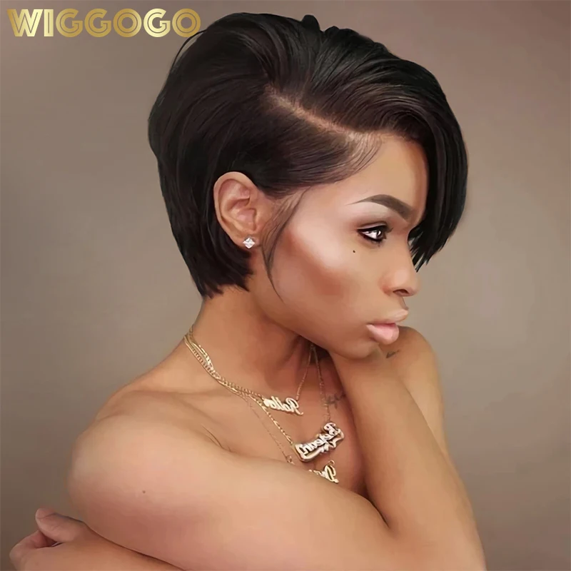 Wiggogo Pixie Cut Wig Human Hair Short Bob Wigs Side Part Straight Lace Fro - £50.92 GBP+