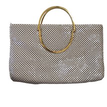 Vintage White &amp; Gold Metal Mesh Handbag Purse Metal Handles Minor Damage Cosplay - $18.76