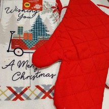 Holiday Kitchen Set, 3-pc, Oven Mitts Towel, Red, Wishing you a Merry Christmas image 3