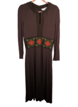 Women&#39;s Size 10, Vintage Jessica Howard Brown Floral Embroidered Maxi Dress - $27.49