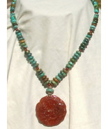 Carnelian medallion and Graduated Turquoise Rondelle Necklace - €69,49 EUR