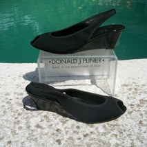 Donald Pliner Couture Black Mesh Patent Leather Wedge Shoe New Peep Toe $225 NIB - £70.40 GBP