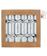 Box of 6 Luxury Christmas Crackers - Silver Embossed Christmas Leaves - $58.90 CAD