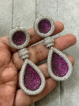 Indian Silver Plated Bollywood Style CZ Zircone Fashion Earrings Jewelry Set - £33.76 GBP