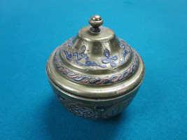 MIDDLE EASTERN COVERED BRASS BOWL CLOISONNE STYLE DECOR 4 X 3 1/2&quot; [*CLOI] - $74.25
