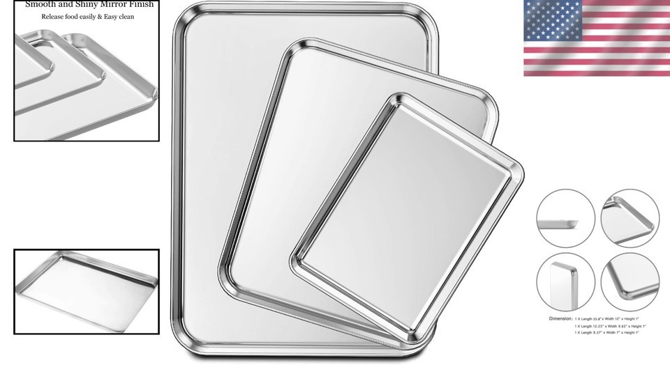 Stainless Steel Cookie Sheet Set - 3 Sizes for Versatile Baking & Roasting Item image 2