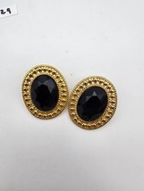 Braided Gold Trim Black Polished Stones.  Earrings - £15.27 GBP