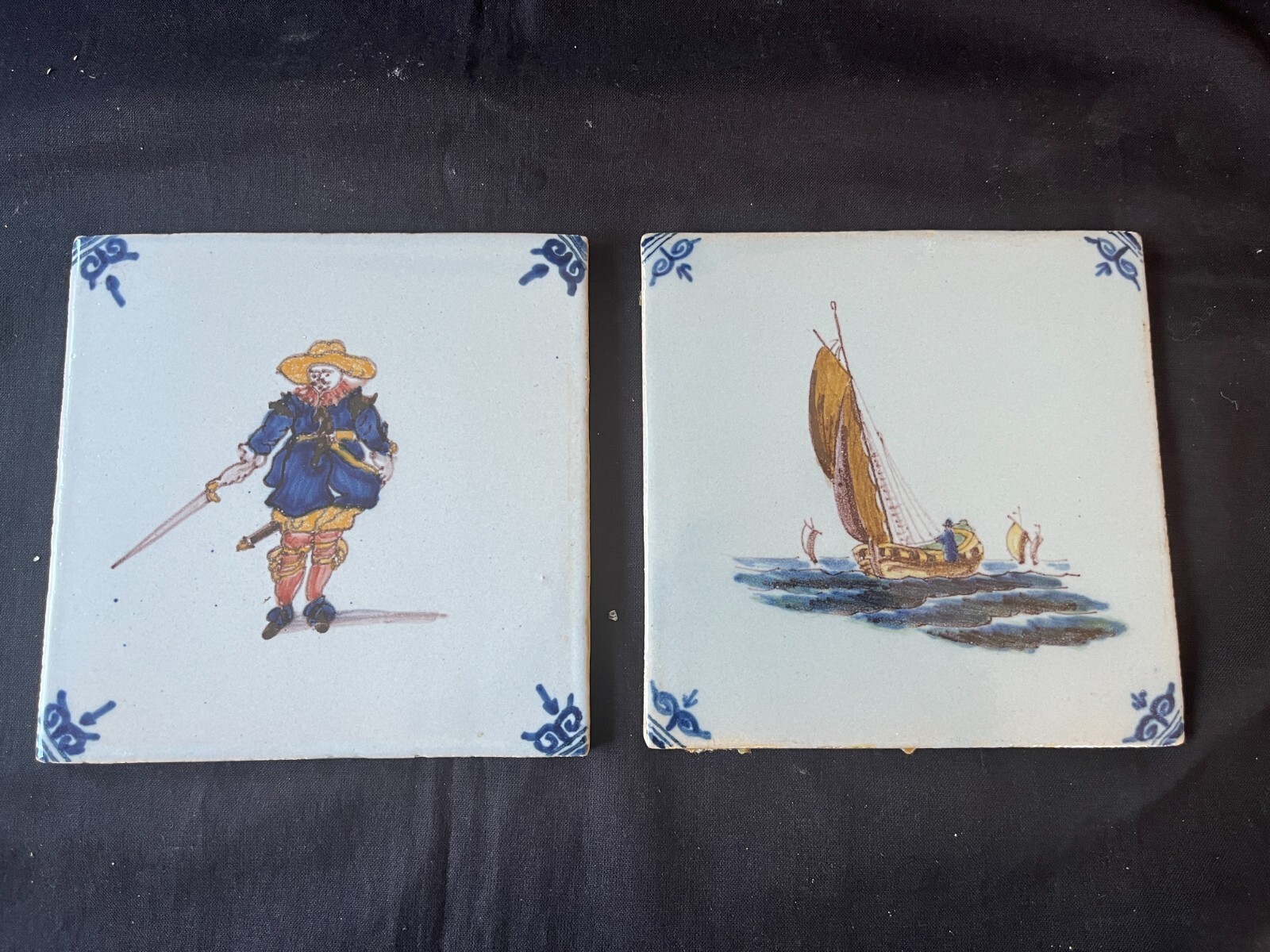 set of 2 antique Dutch Delft Makkum Tile . Netherlands . several subjects - £59.42 GBP