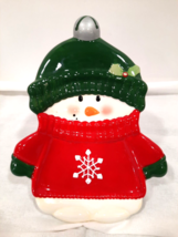 Hallmark Plate Snowman Embossed Cookie Snack Red Green 9&quot; x 7&quot; - £7.92 GBP