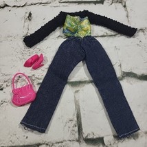 Barbie Clothing Accessories Lot Shrug Tub Top Jeans Shoes Pink Heels Pur... - £9.34 GBP