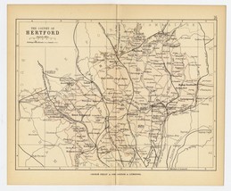 1882 Antique Map Of County Of Hertford Hertfordshire Watford St. Albans England - £16.26 GBP