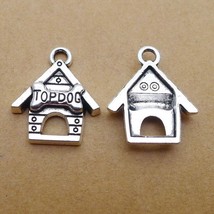 Dog House Charms Puppy Pendants Antiqued Silver Top Dog Jewelry Findings 6pcs - £2.70 GBP