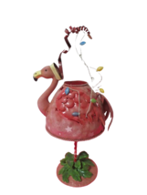 Tin Pink Flamingo Tea Light Candle Holder 13&quot;T With Candle Indoor Outdoor - £15.47 GBP