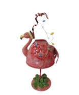 Tin Pink Flamingo Tea Light Candle Holder 13&quot;T With Candle Indoor Outdoor - $19.75