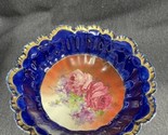 Antique Empire China Cobalt Blue Gold Gilt Rose Porcelain Serving Bowl - $23.76