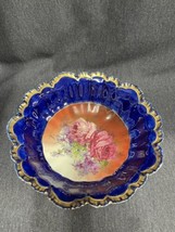 Antique Empire China Cobalt Blue Gold Gilt Rose Porcelain Serving Bowl - $23.76