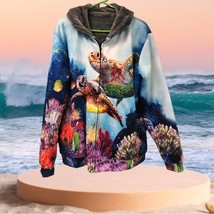 3D print sea turtles coral reef hoodie jacket fluffy fleece lined jacket... - $51.48