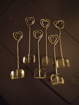 Set Of 6 Heart Picture Note Recipe Card Holders Clear Acrylic Silver Wire - $14.03