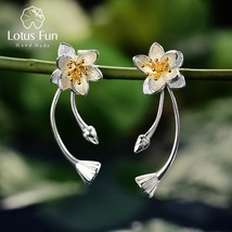 Real 925 Sterling Silver Lotus Whispers Long Drop Earrings Dual Use Elegant Flow - £40.72 GBP