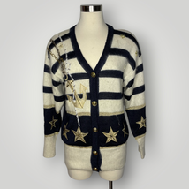 Vintage Nautical Theme Star Angora Lambswool Striped Cardigan Sweater - £30.24 GBP