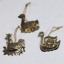 Vintage Brass Duck Swan Chicken Ornament Set Christmas Holiday - £11.23 GBP
