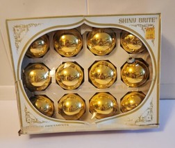 Vintage Christmas Ornaments Shiny Brite Gold Box of 12  MCM 2 3/8” - £15.14 GBP