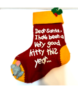 Vintage Felt Christmas Stocking Very Good Kitty This Year 12 Inches Long - £11.85 GBP