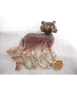 FOXY Fox Brown &amp; Beige Color Fox Green Crystal Eyes Enameled Gold Pin Br... - £15.68 GBP